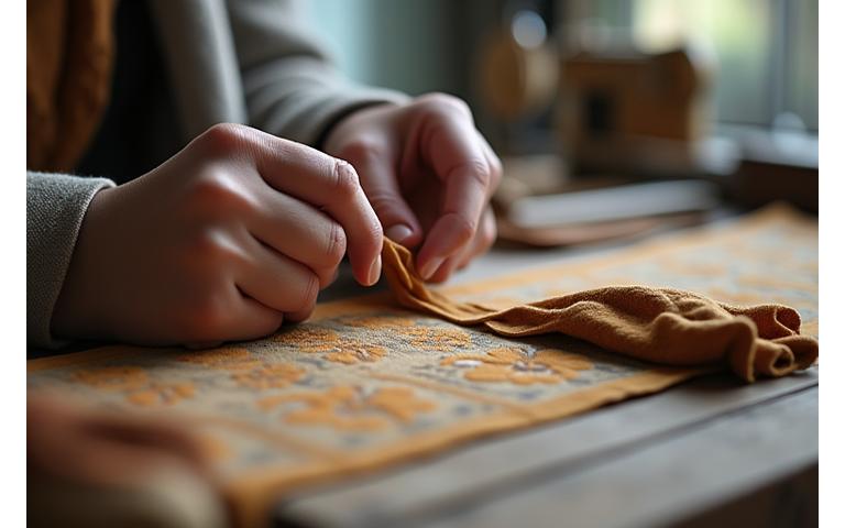 Mains d'artisan travaillant le tissu dans un atelier parisien