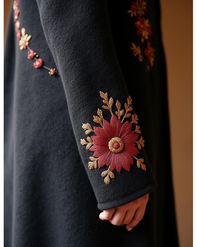 Manteau en Laine Brodée